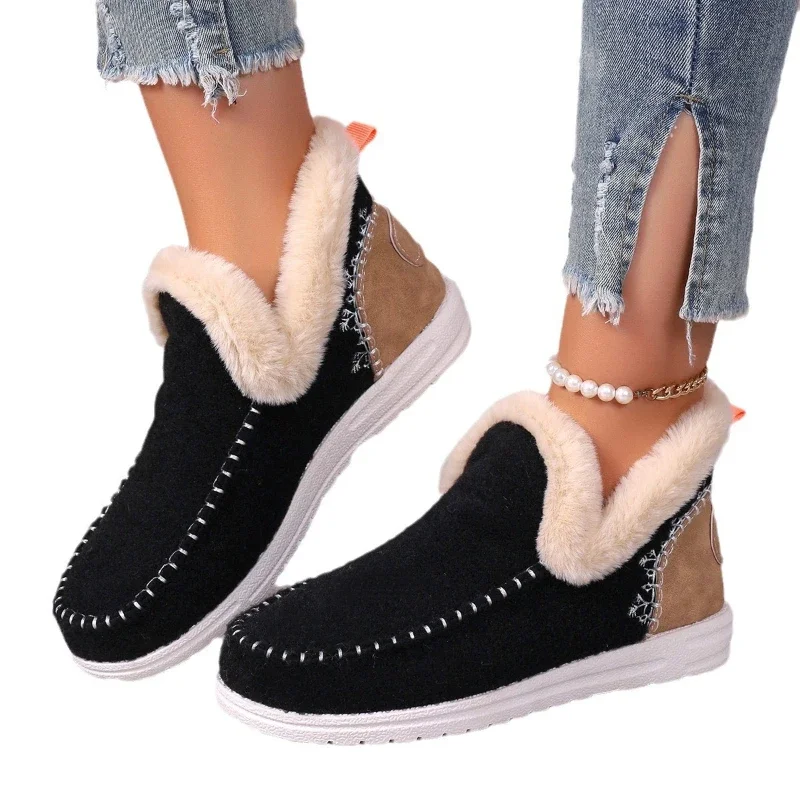 2024 Winter New European and American Large Size Short Boots Women Flat Velvet Suede Snow Boots Women Shoes Keep Warm Work Shoes