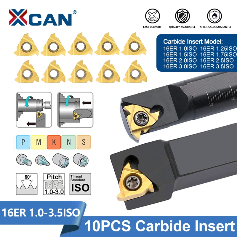 

XCAN 16ER Thread Carbide Insert 1.0/1.25/1.5/1.75/2.0/2.5/3.0/3.5 ISO Turning Tool Inserts for CNC External Cutting Tool Holder