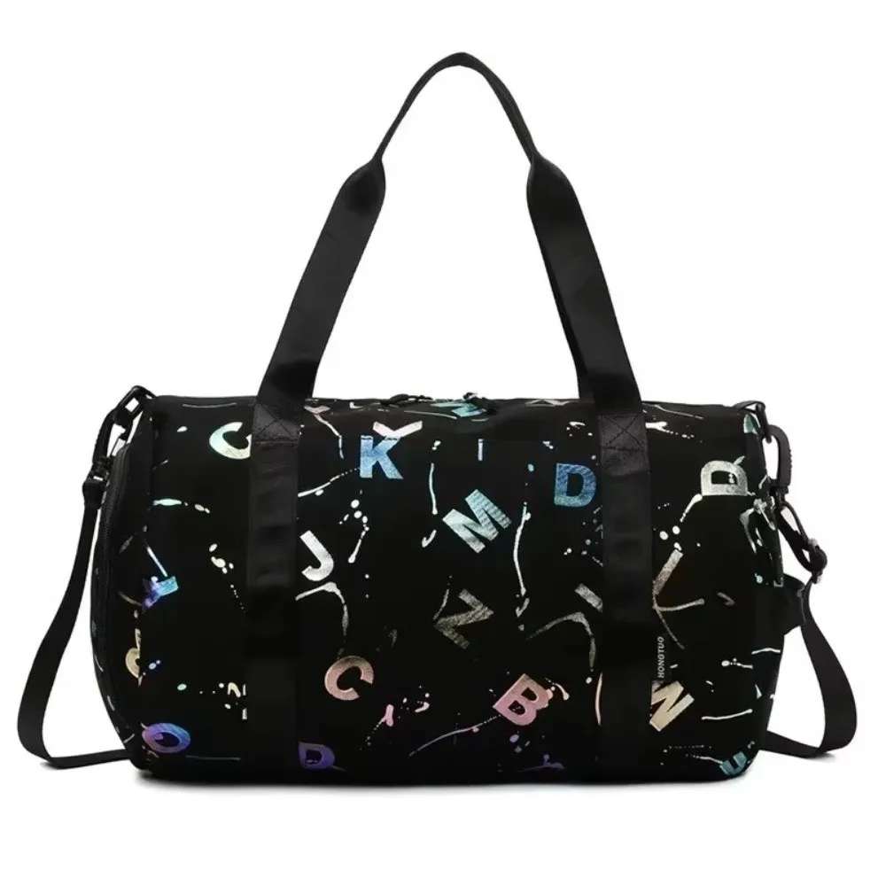 

Graffiti Letters Printing Sport Gym Bag Wet Dry Compartment Waterproof Crossbody Duffle Bag Adjustable Strap Multi-Pocket