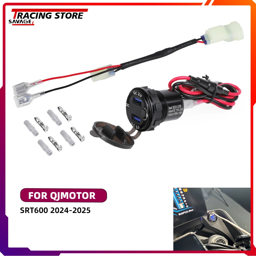 

2025 Motorycle 3.0 Quick Charger Dual USB Aux Auxiliary 12V Power Connector Socket For QJMOTOR SRT600 SRT 600 Plug Adapter Cable