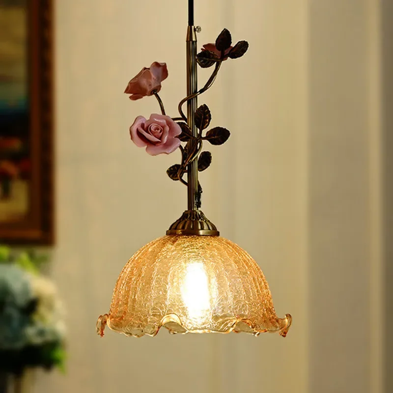 for All Copper French Bedside Chandelier Atmosphere Rose Flower Small Creative Personality Retro Art Modern Restaurant Light