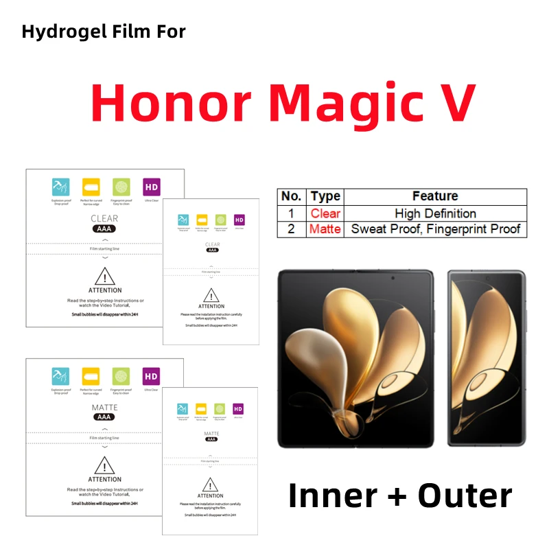 

Inner + Outer Matte Hydrogel Film For Honor Magic V HD Protective Film Folding Phone Honor Magic V Clear Screen Protector