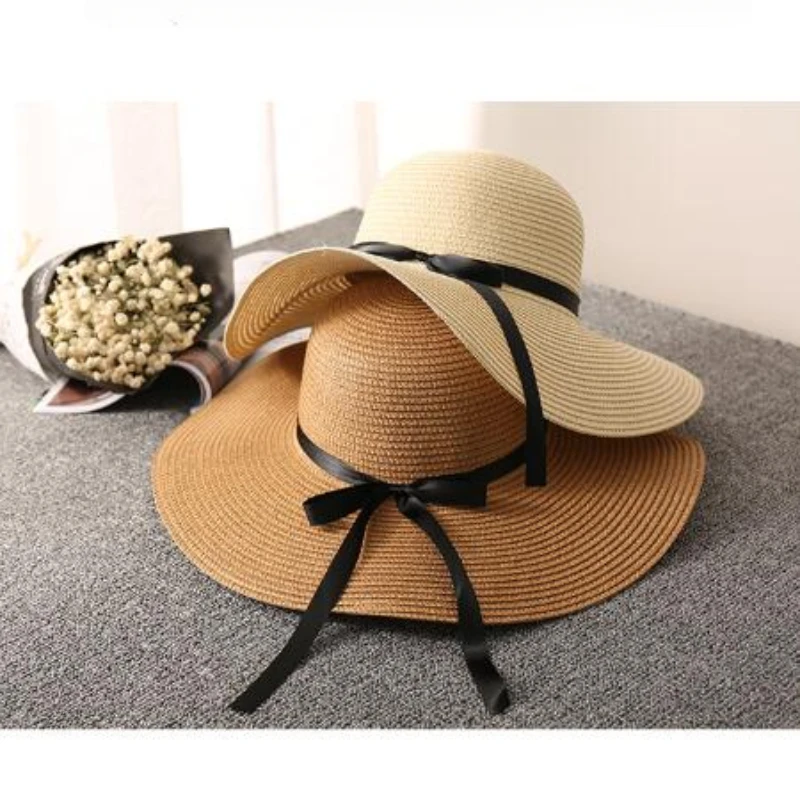 Big Brim Bowknot Sun Hats Breathable Sun Protection Straw Hat For Men Women Summer Outdoor Travel Sports Hiking Beach Caps