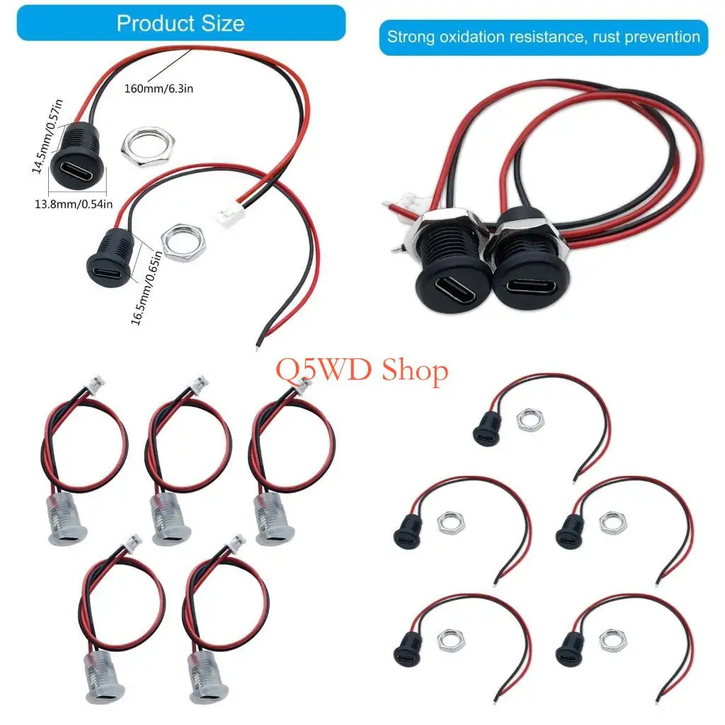 

Q5WD 5Pcs Type C Waterproof Female Connector Socket Charging With Wire