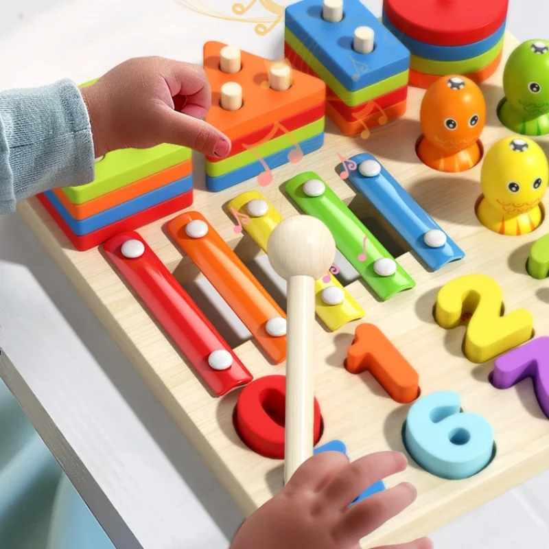 Wooden Sorting Stacking Toys Shape Color Colorful Block Educational Learning Toys Educational Geometric puzzle blocks set