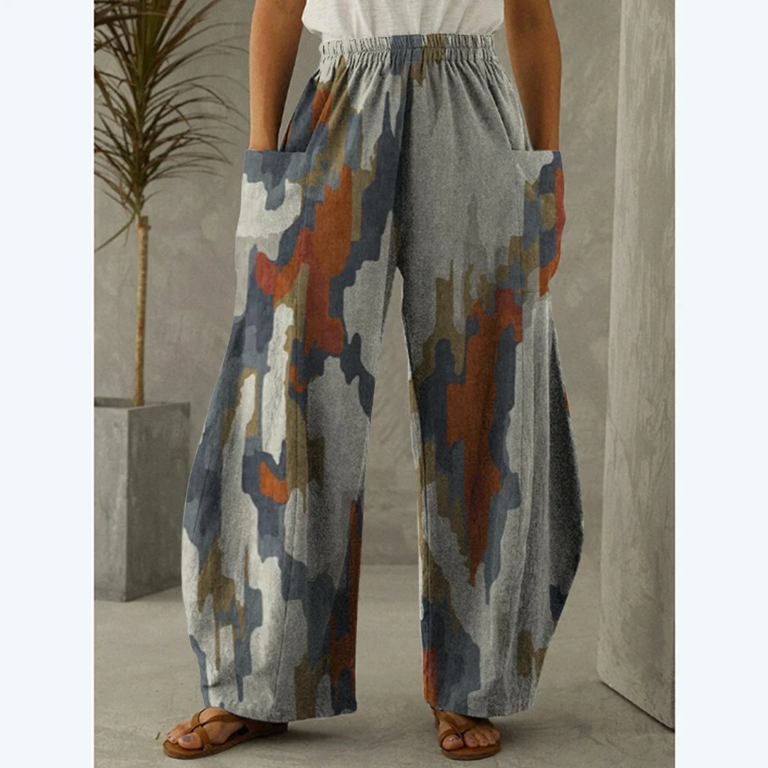 Women's Summer Flowers and Plants Loose Pants Bohemian Vintage Beach Wear Women Pretty Wide Leg Oversized Trousers