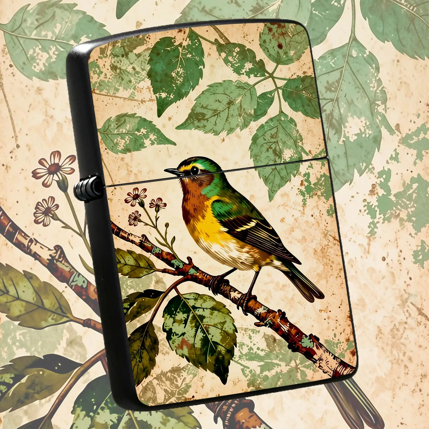 Vintage Hand-drawn Forest Songbird Decorative Lighter, Distressed Printed Exquisite Floral Bird Pattern, Suitable for Daily Outdoor All Scenarios, Elegant Atmospheric Gift for Friends and Collectors, Stylish Portable Pra A Humorous And Inte