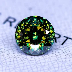 Moissanite Stone 100 Faceted Cut Primary Color Yellow Green Round ShapeAdvanced Jewelry Rings Earrings Making with Report