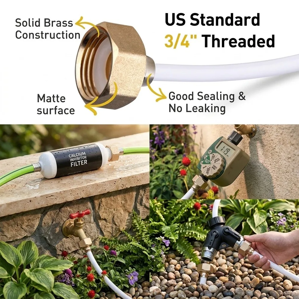 Brass 3/4 To 1/4 Hose Adapter For Drip Irrigation, Faucet Connector With Barbed Fit For PE PVC Tubing, Garden Watering Adapter
