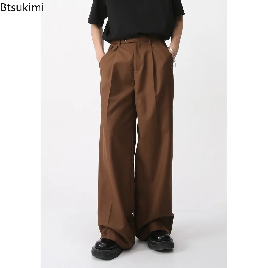 

2025 Men's Clothing Spring New Suit Pants Loose Straight Korean Fashion Simple Casual Trousers Vintage Solid Male Wide Leg Pants