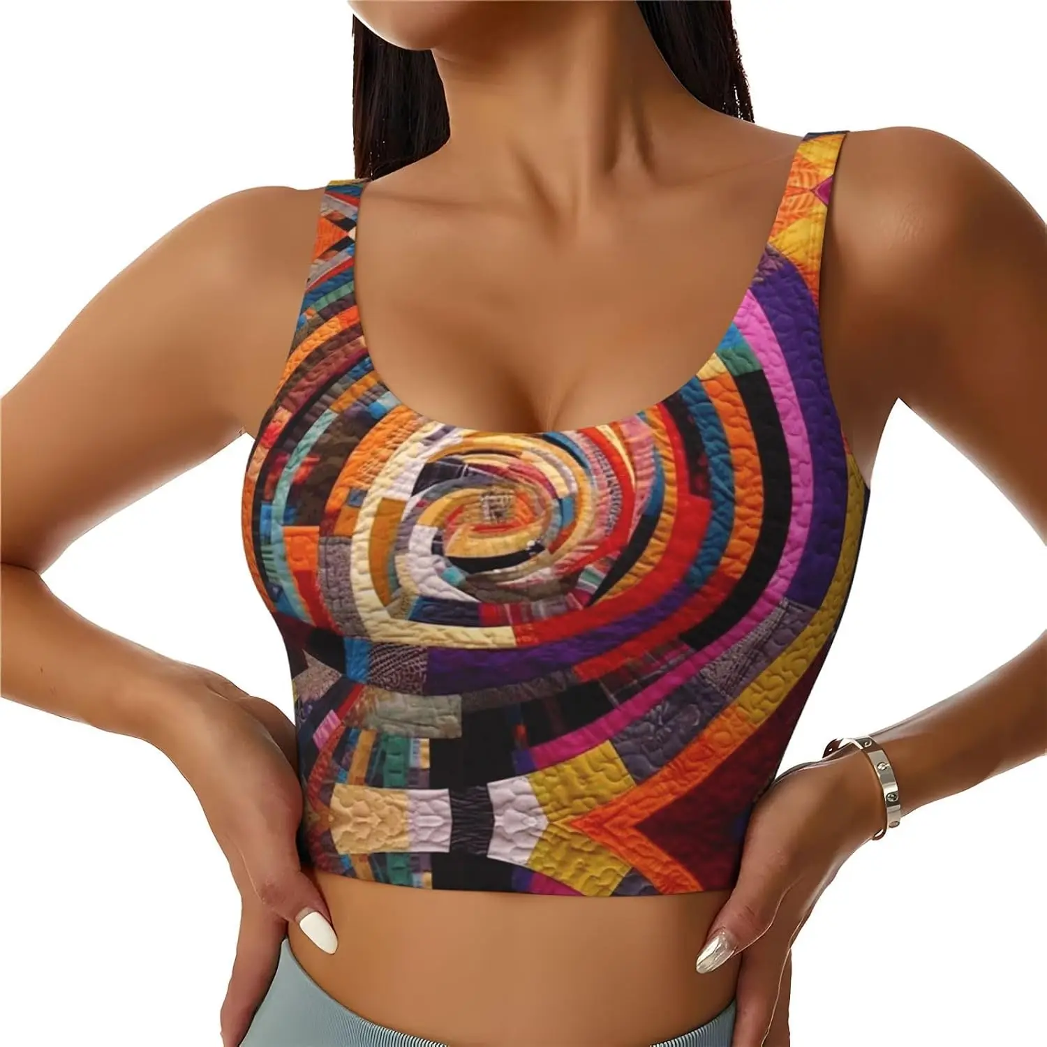 Women's U-Back Sports Bra, Light Support Fantasy Printed W Removable Pads Moisture-Wicking. For Yoga Pilates Walking