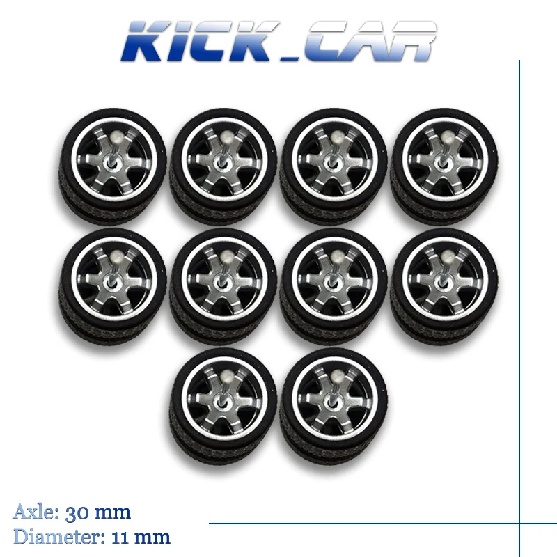 KicarMod 1/64 Wheels with Tires from TE37 Toy Wheels for Hobby Diecast Model Cars Hot Wheels Modified Parts 5 set/pack