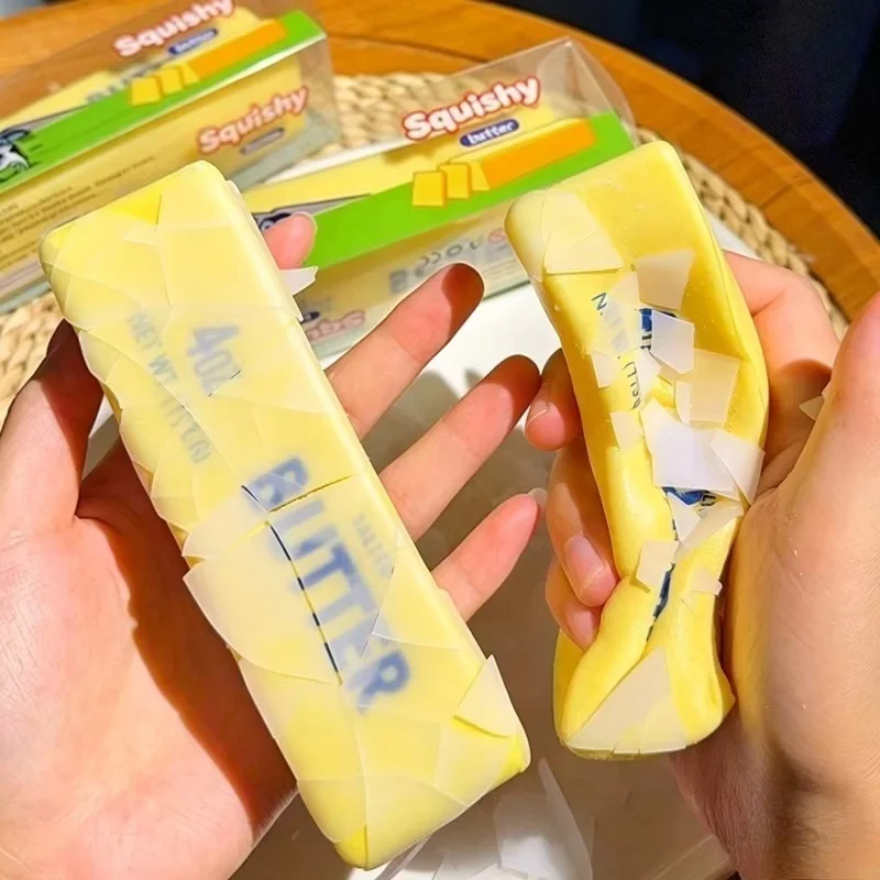 Crunchy Butter Cheese Stick Squishy Fidget Toy Slow Rebound Sound Crispy Butter Bar Toy Finger Squishy Prank Vent Toy for Adult view 4