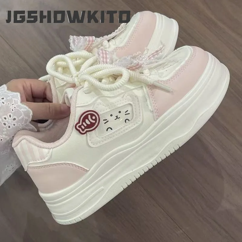 JGSHOWKITO Children Causal Sneakers Cute Plaid Bow Girls Platform Sports Shoes Lightweight Breathable Kids School Running Shoes