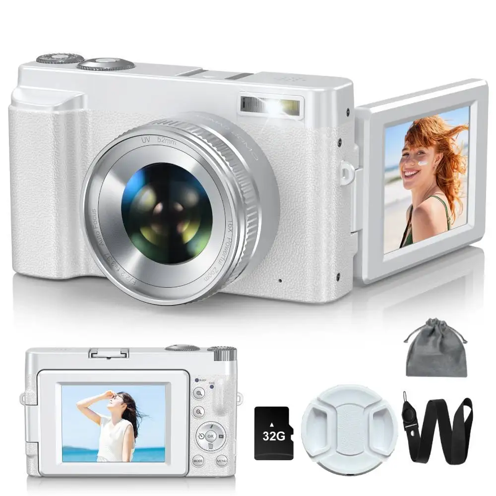 كاميرا رقمية MELCAM بدقة 4K بدقة 48 ميجابكسل للتصوير الفوتوغرافي والفيديو بتركيز تلقائي مضاد للاهتزاز وكاميرا تسجيل فيديو 180 ° شاشة الوجه + بطاقة TF 32G #1