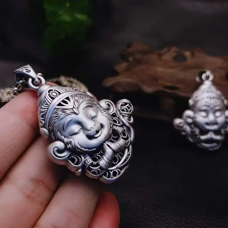 

BOCAI 2022 New Real S999 Silver Jewelry Retro Domineering Personality Trend Hollow Filigree Monkey King Pendant for Man