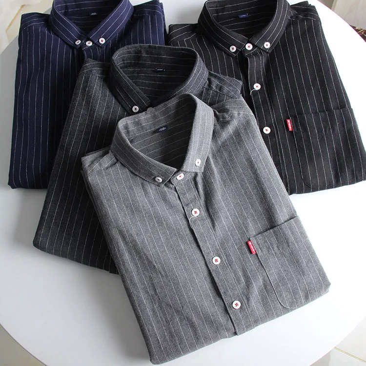

Retro Tagl Men's Long Sve Busin Casual irt Autumn Winter New Sle Floing Texture Vertical Stripes Stand Fit
