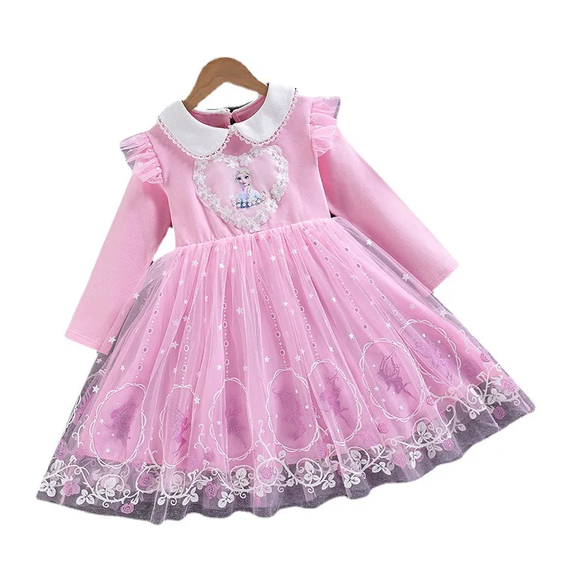 2024 New 2-9Y Princess Dress Girls Dress Spring Autumn Kids Dress Long-sleeved For Children\'s Party Clothes Elsa Frozen Dress