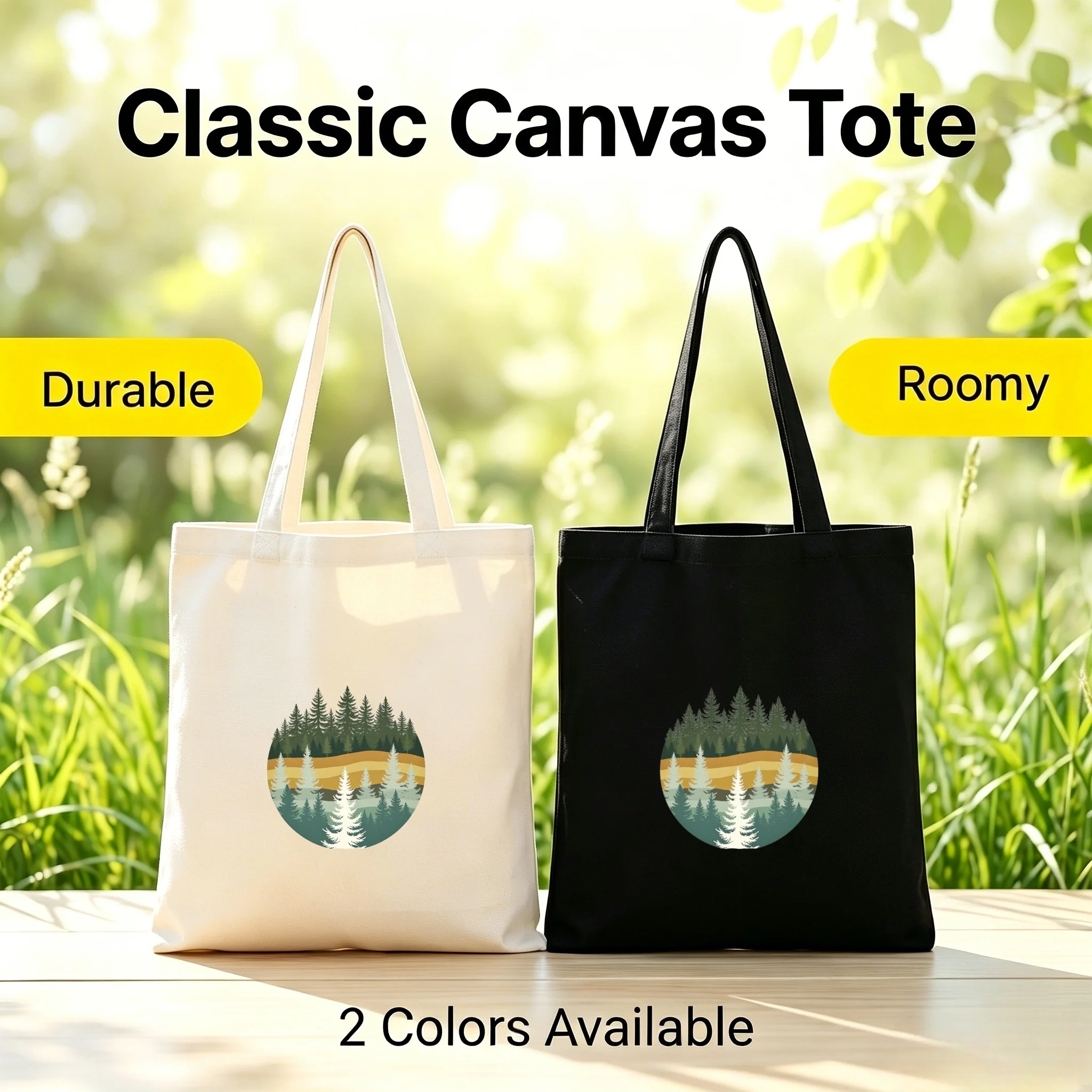 1PC Vintage Mountain Pine Forest Canvas Tote Bag Nature Landscape Reusable Shopping Bag Gift