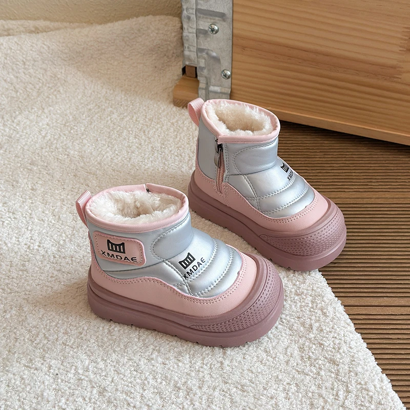 الأطفال أحذية الثلوج 2-18 سنة مبطن سميكة الفتيان الفتيات أحذية قطنية الوردي مائة المضادة للانزلاق الاطفال طفل أحذية بوت قصيرة