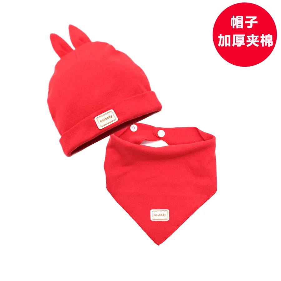 Newborn Baby Hat with Bibs Set Candy Color Boys Girls Baby Beanies Hats 0-12Months Kids Hat Cotton Bibs Toddler Infant Caps