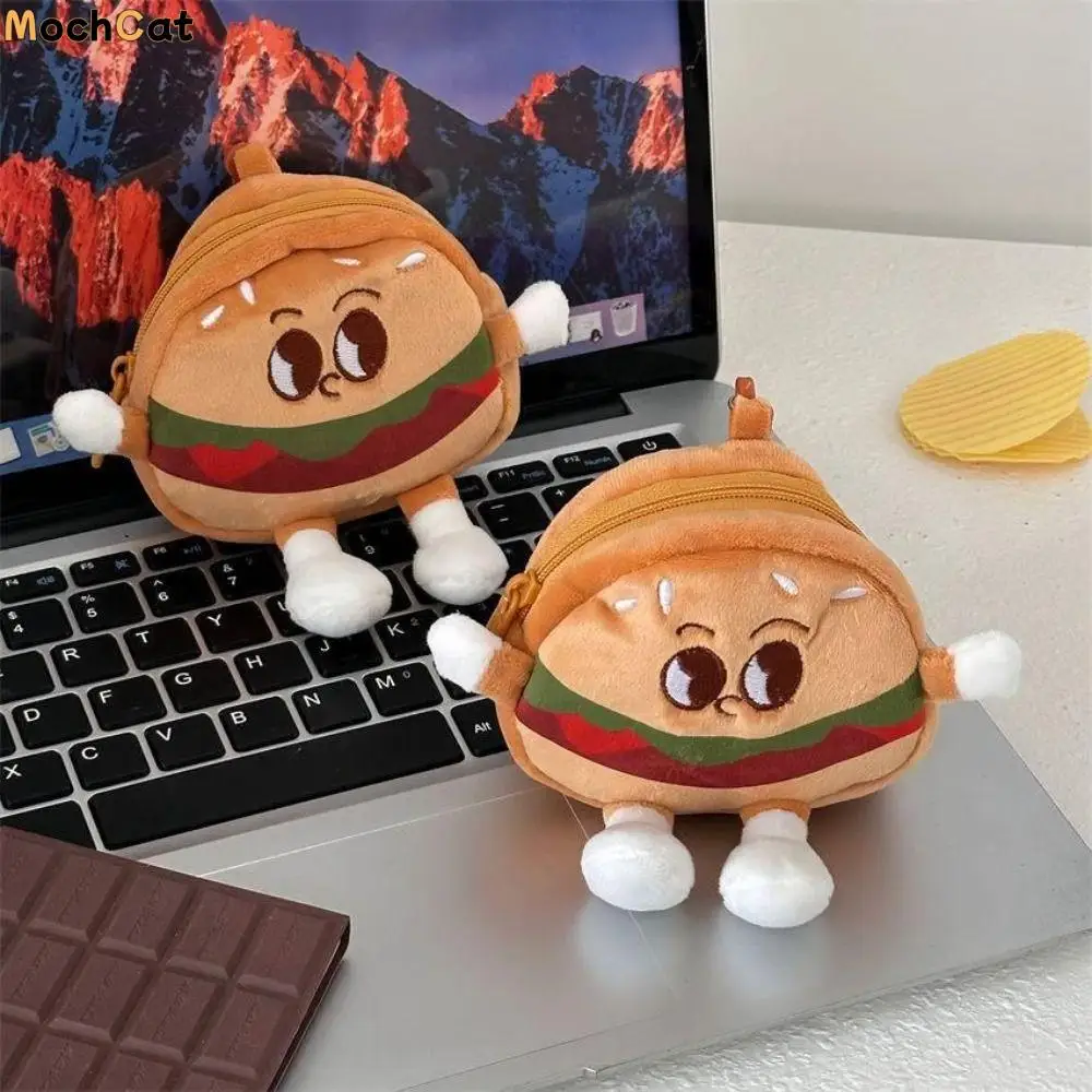 Monedero de felpa de hamburguesa y hamburguesa, billetera creativa de felpa con cremallera de dibujos animados, Mini bolsa de almacenamiento de dibujos animados de Anime, regalo para niños