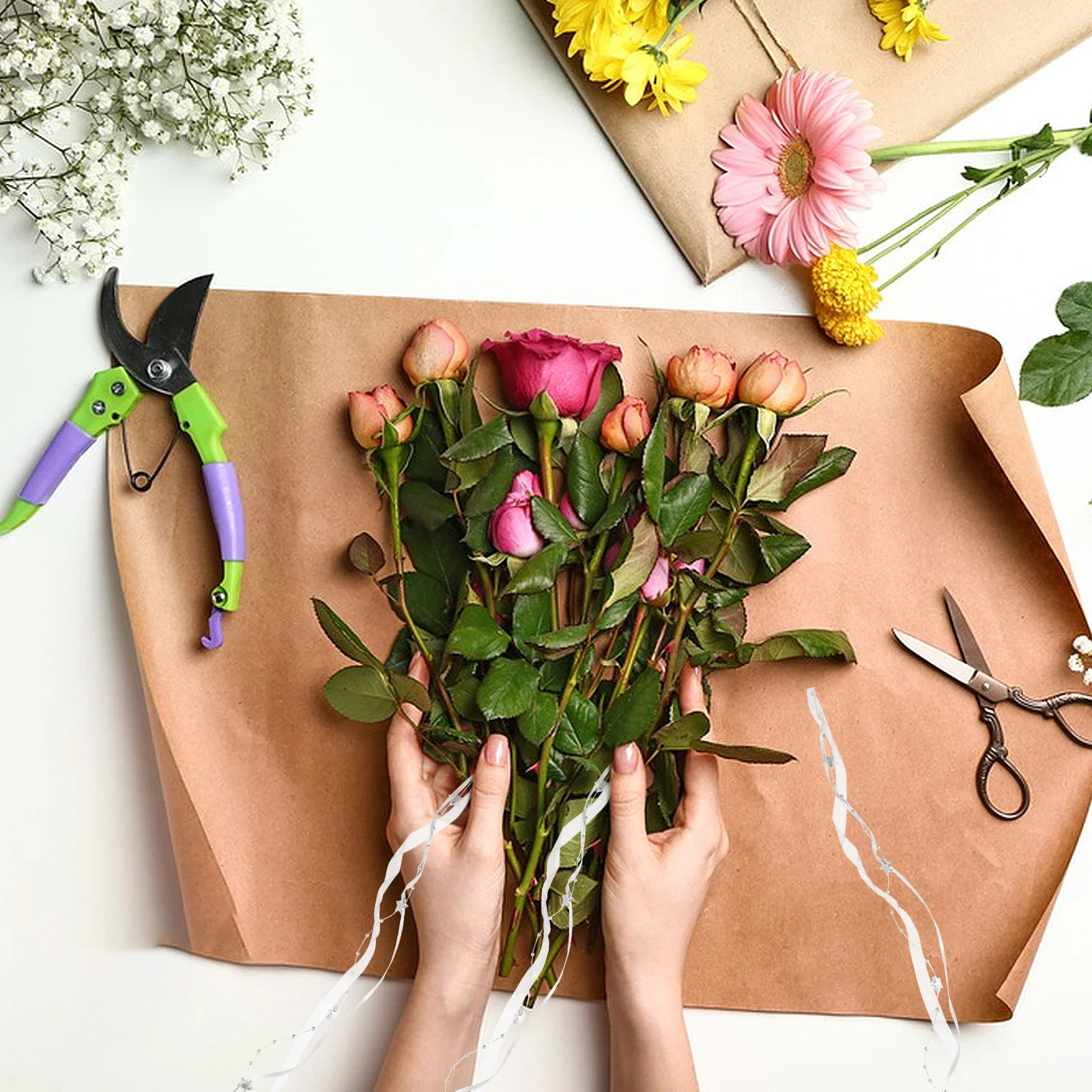 

2 Rolls Christmas Bead Ribbon Pentagram Design Durable Polyester Plastic Christmas Tree Wedding Craft Supplies Gold Silver