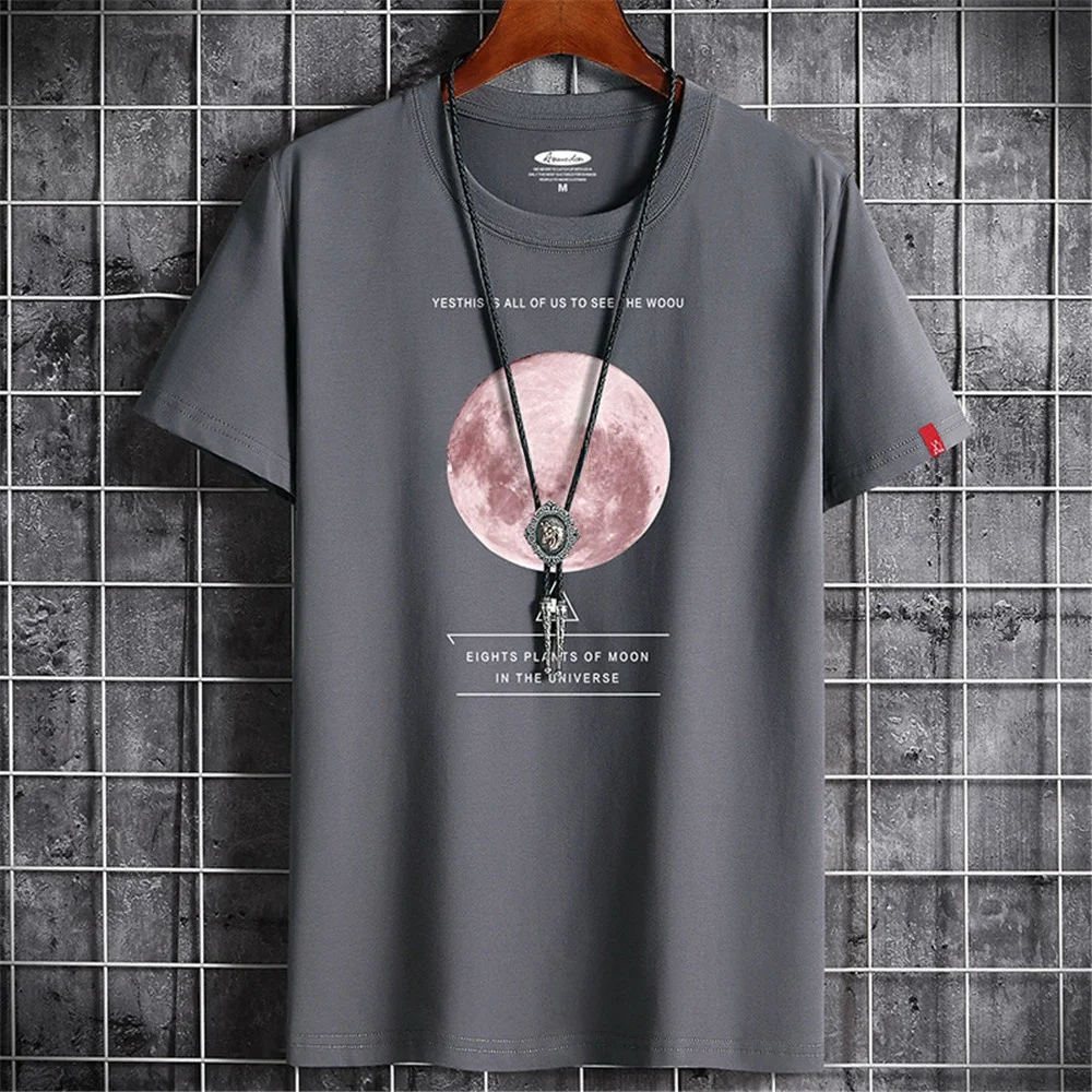   メンズ原宿ムーン柄Tシャツ夏カジュアルオルトスベトップ高品質素材その他素材00%