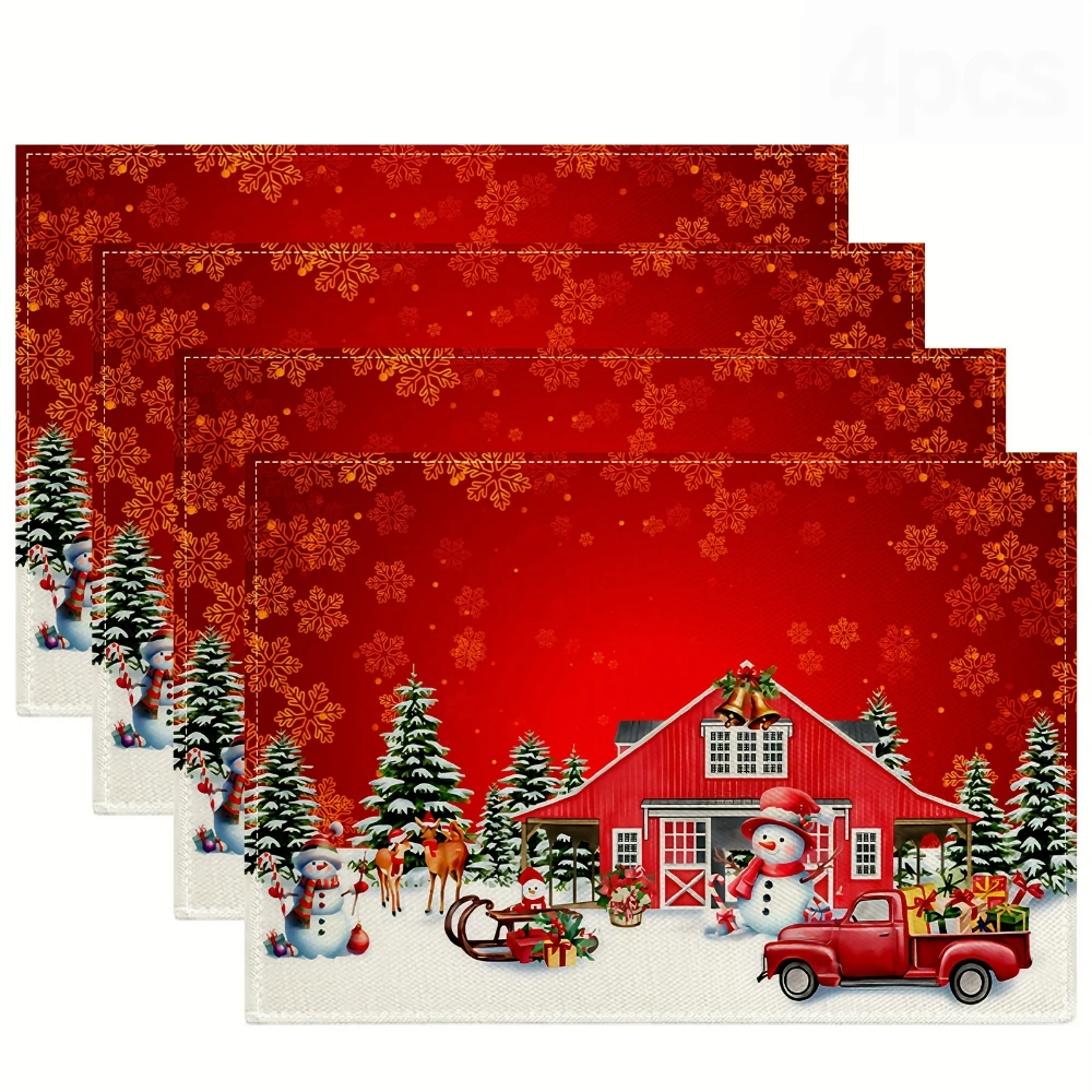 Red Buffalo Plaid Gnome Red Truck Printed Placemats Christmas Holiday Table Decor Winter Dining Display Rustic Xmas Home Decor
