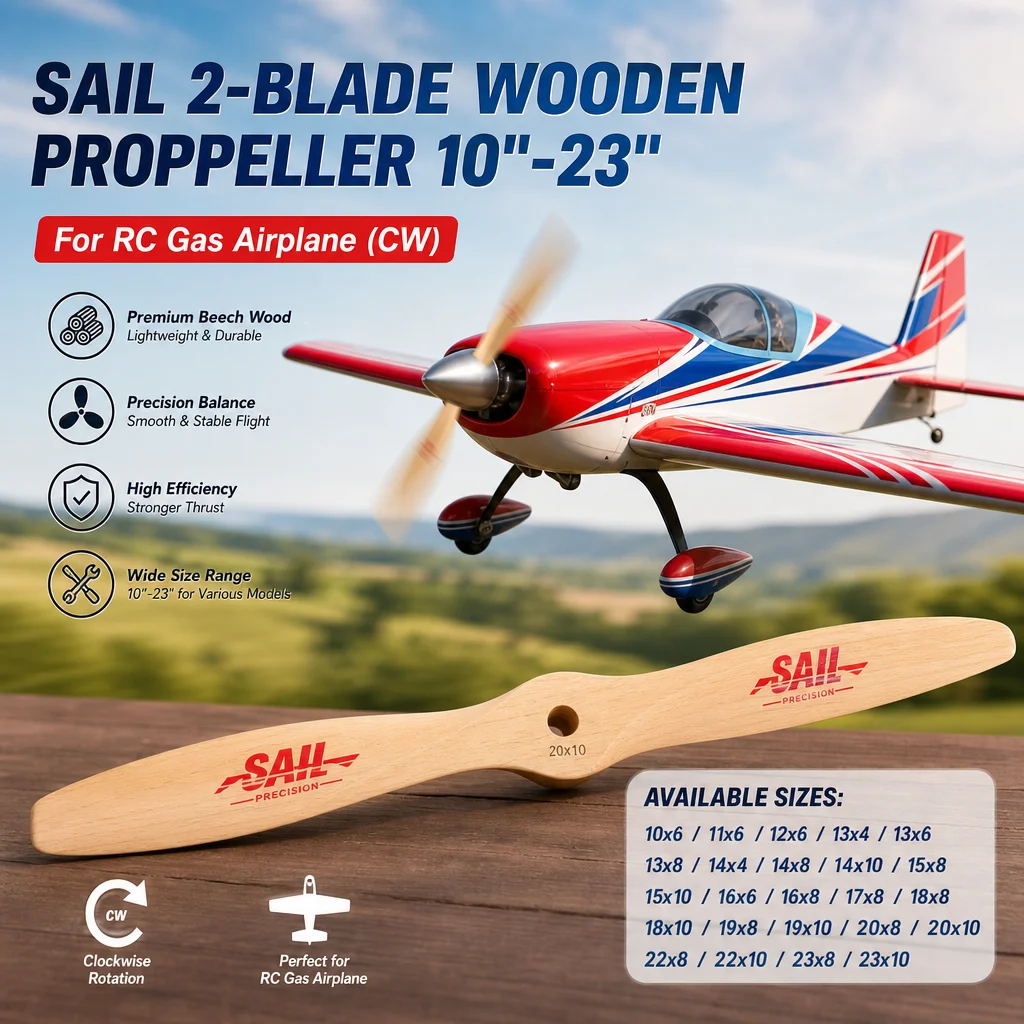 SAIL 1PC 2 Blades Propeller 10-23inch Beech Wooden Propeller CW for RC Gas Airplane