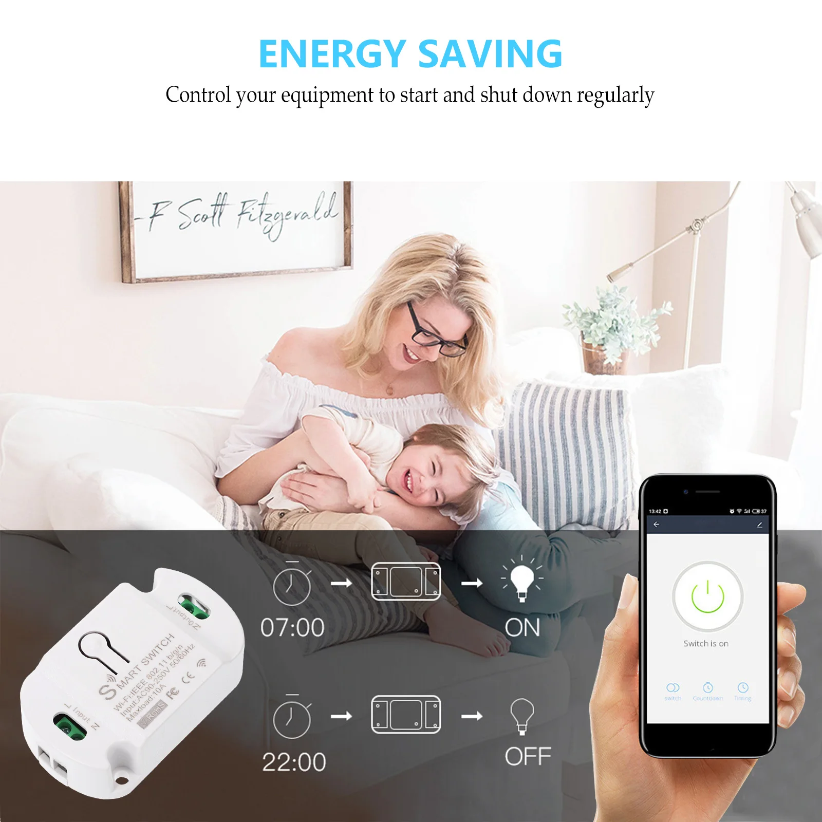 

Smart Switch Plastic ABS Wireless White Control Timer for Home Appliances Automation