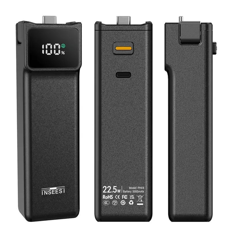 Adicop Battery Grip 5000mAh Per Osmo Pocket 3 – Ricarica Rapida 22.5W Con Attacco Treppiede 1/4″, Display LED