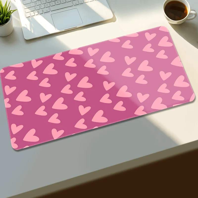 

Pink Hearts Mouse Pad Lovely Hearts Gaming Mouse Pads Pink Mousepad XXL Rubber Stitched Edges Keyboard Pad Desk