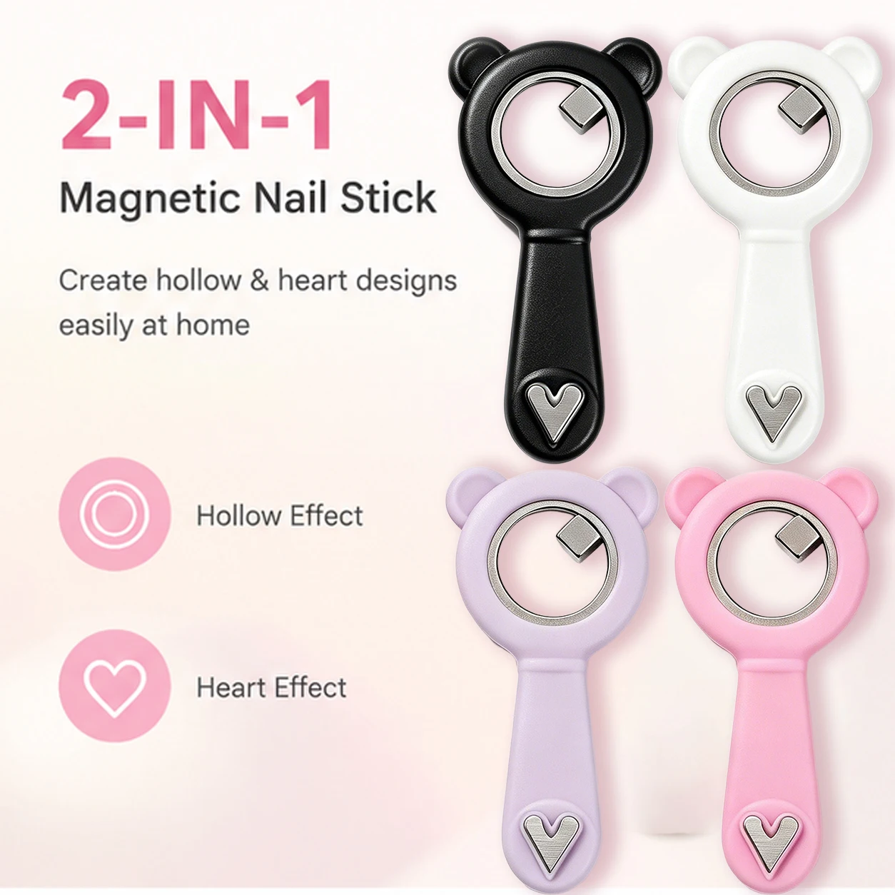 Cat Eye Nail Magnet 2-in-1 Bear Silicone Ring Magnetic Stick Create Black Hole Love Light Effect DIY Gel Manicure Nail Art Tool view 4