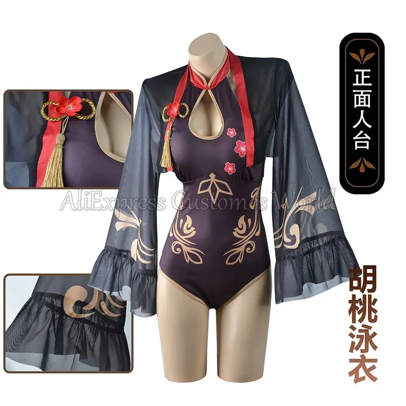 Halloween Party Hu Tao Swimsuit Genshin Impact Hutao Cosplay Costume For Woman Girls Swim Wear Summer Beach Bath Suit Cosplay
