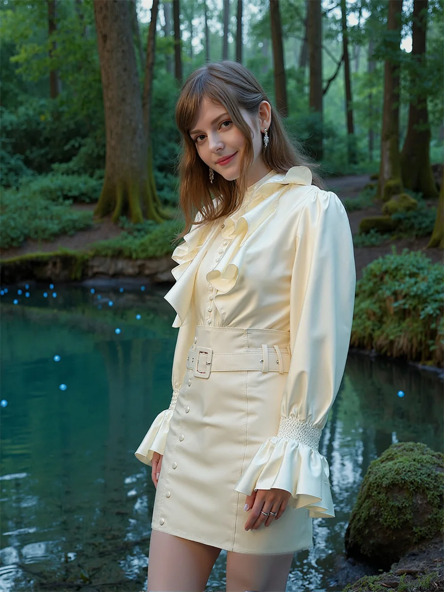 Koszule z rozszerzanymi rękawami w stylu vintage, długie bluzki damskie Y2K, tuniki damskie, letni uniform, ozdobne koraliki, dopasowany krój, beżowy, casual