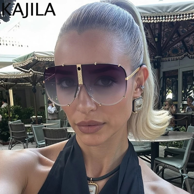 المتضخم الطيار Steampunk درع النظارات الشمسية النساء إطار كبير 2025 العلامة التجارية الفاخرة خمر البيضاوي المعادن فاسق نظارات شمسية سيدة نظارات