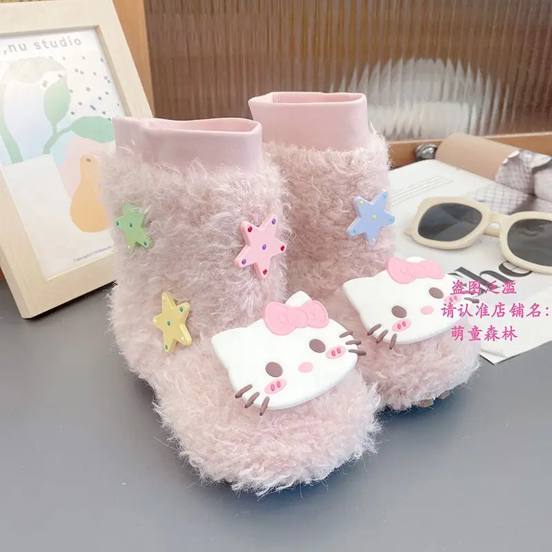 

Kawaii Hello Kitty, детские удобные теплые ботинки с милыми героями мультфильмов, студенческая плюшевая хлопковая обувь, короткие сапоги, рождественские подарки для детей