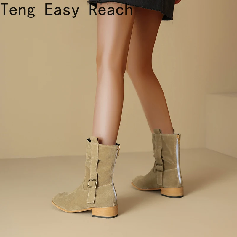 شتاء جديد الأحذية النسائية كعب منخفض كبير 40-43 الجلد المدبوغ حذاء من الجلد للنساء البني أحذية طويلة 45-48 #2