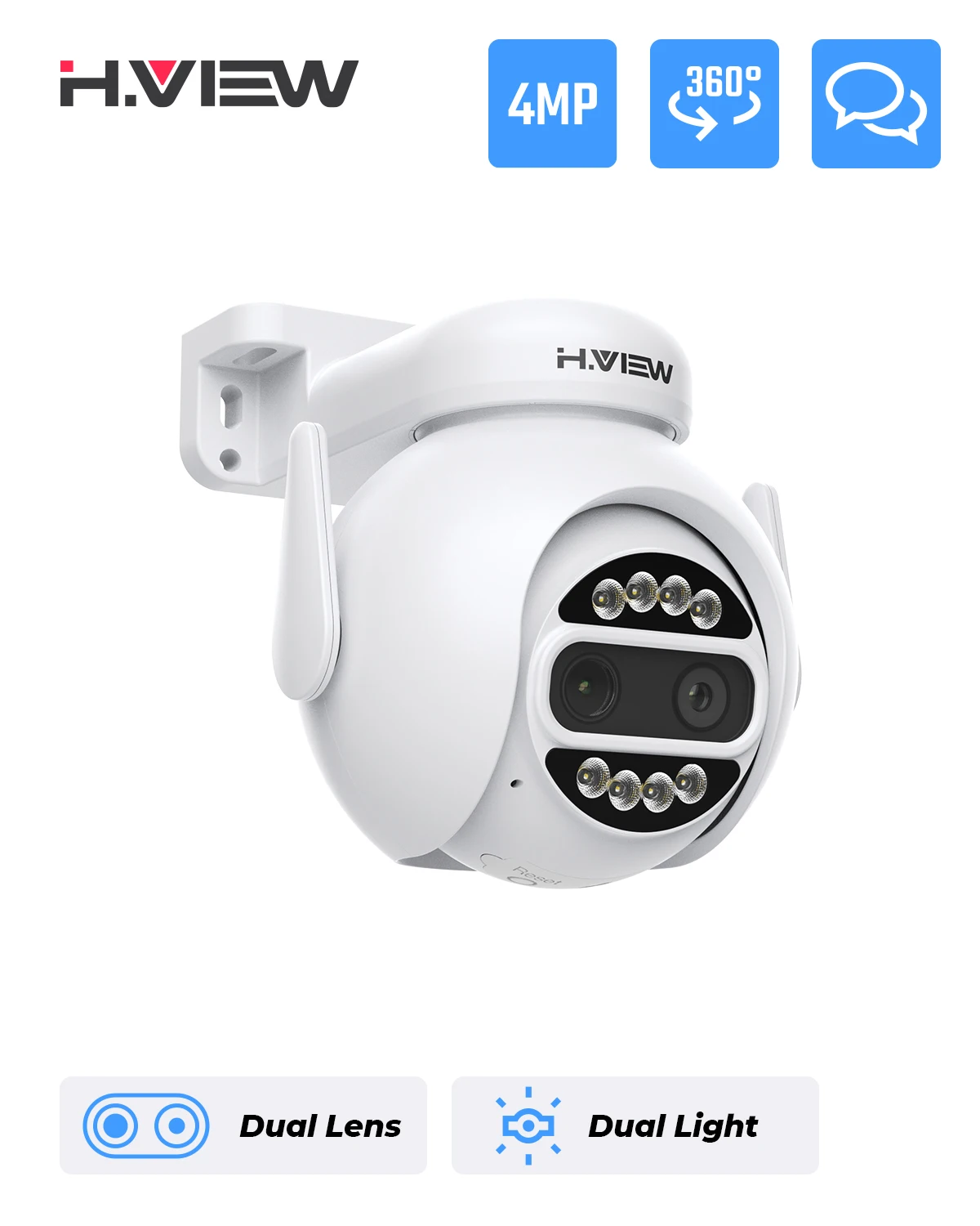 H.VIEW PTZ IP Camera 8x Zoom Dual-Lens Human Detect CCTV Camera 4MP Smart Home Outdoor Wifi Surveillance Camera ICSEE APP