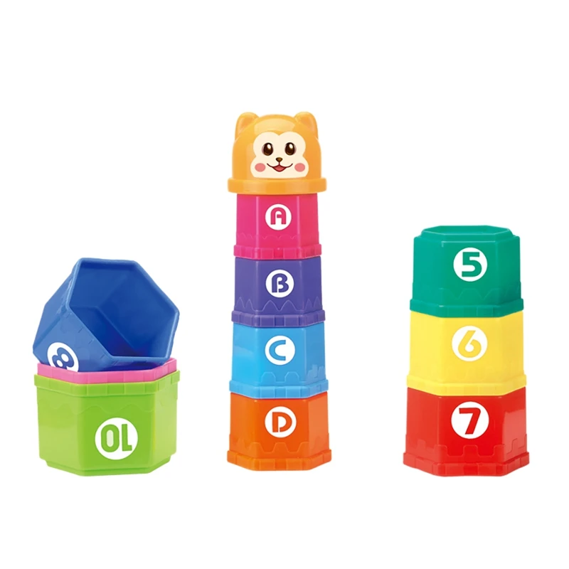 Baby Stacking Cups Children's Educational Bear Building Blocks Stacking Cups Digital Fruit Hexagonal Water Bath Toys A