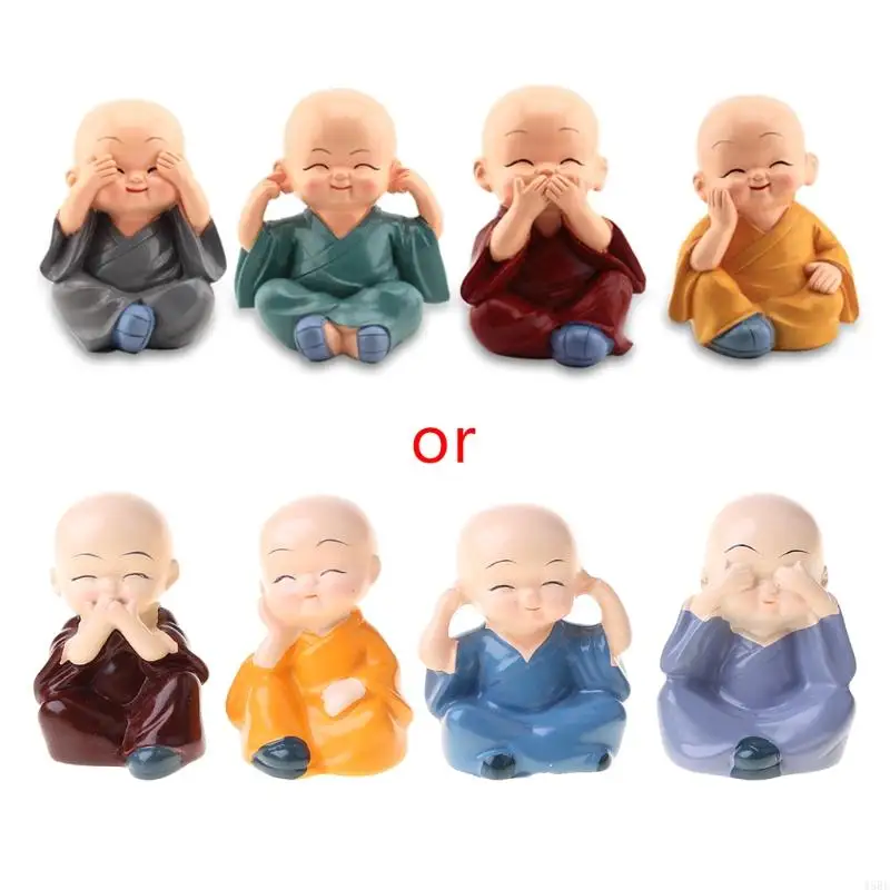 45BE 4 แพ็ค Little Monk Figurines Kung Fu Monk Sculpture สำหรับการตกแต่งแดชบอร์ดรถยนต์