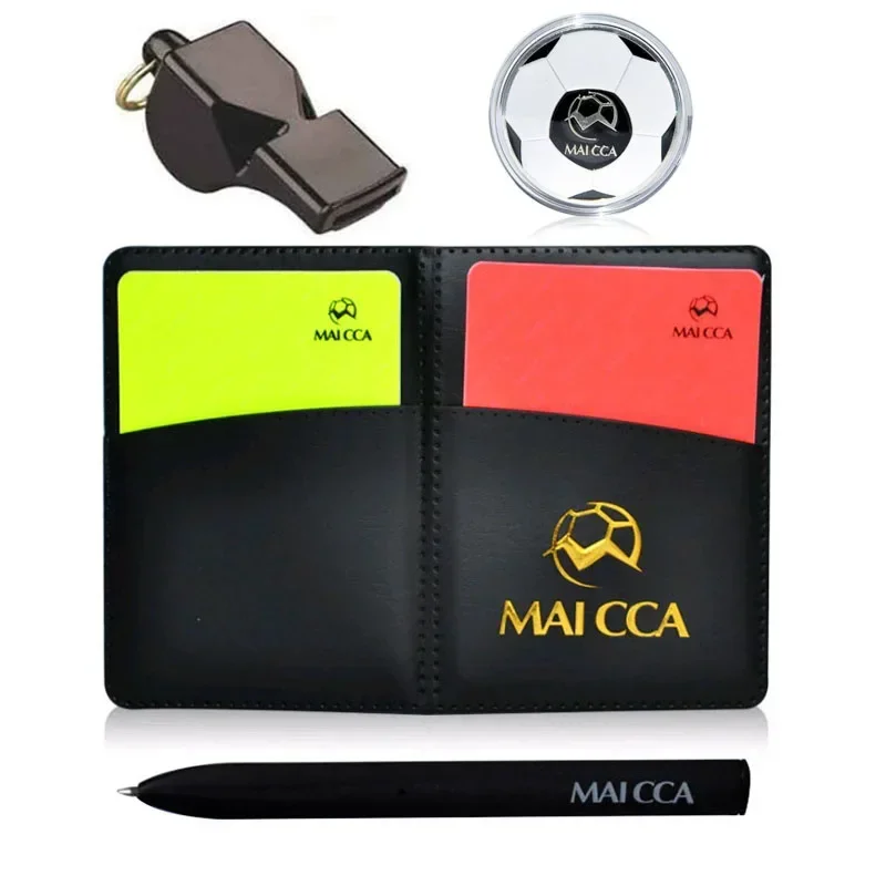 1set Professional Match Supplies Referee's Notebook Warning Card Referee Whistle Football Red and Yellow Cards with Pen