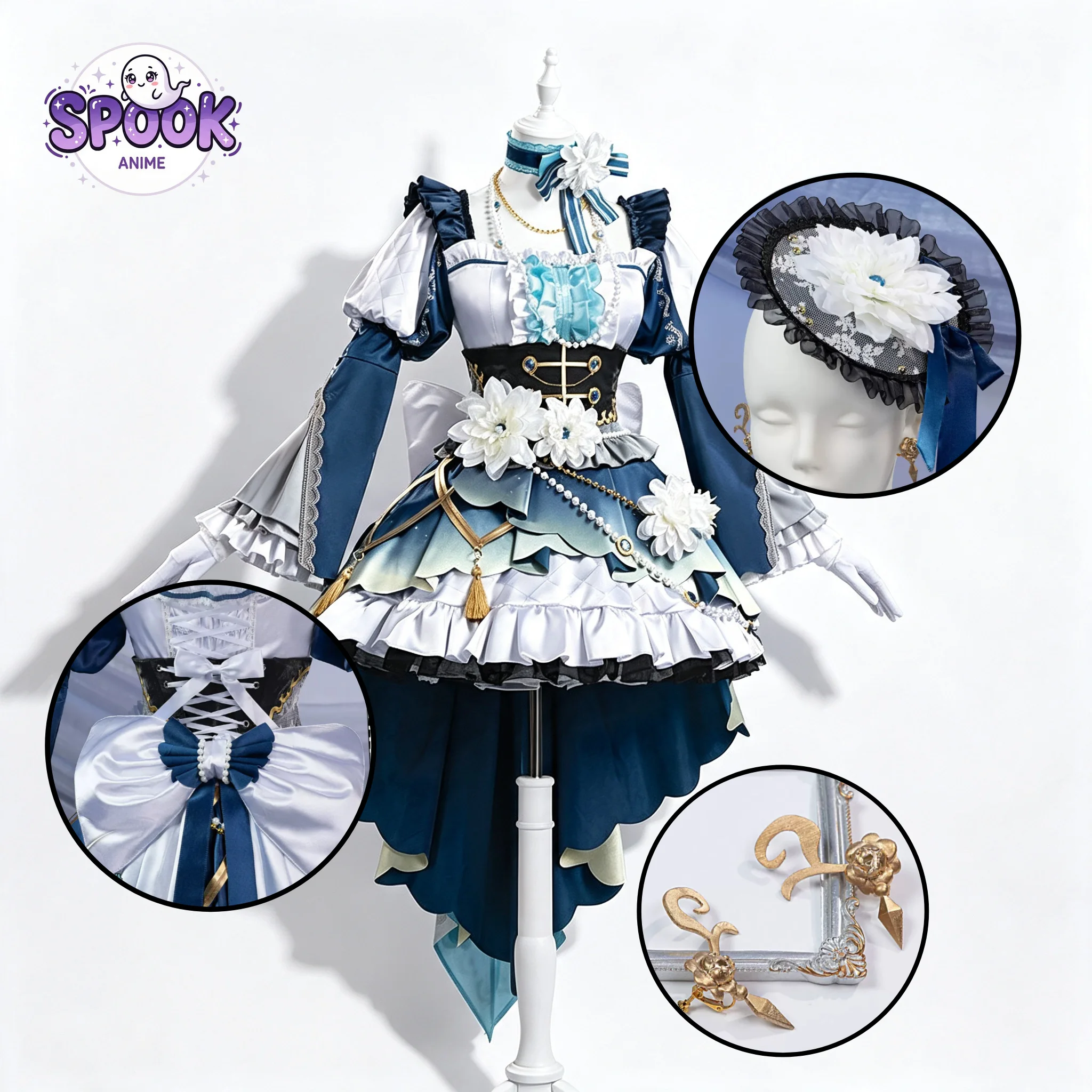 Blue White Lolita Dress Sayo Hikawa Cosplay Costume BanG Dream Stage Performance Uniform Evening Gown Gorgeous Women Comic Con