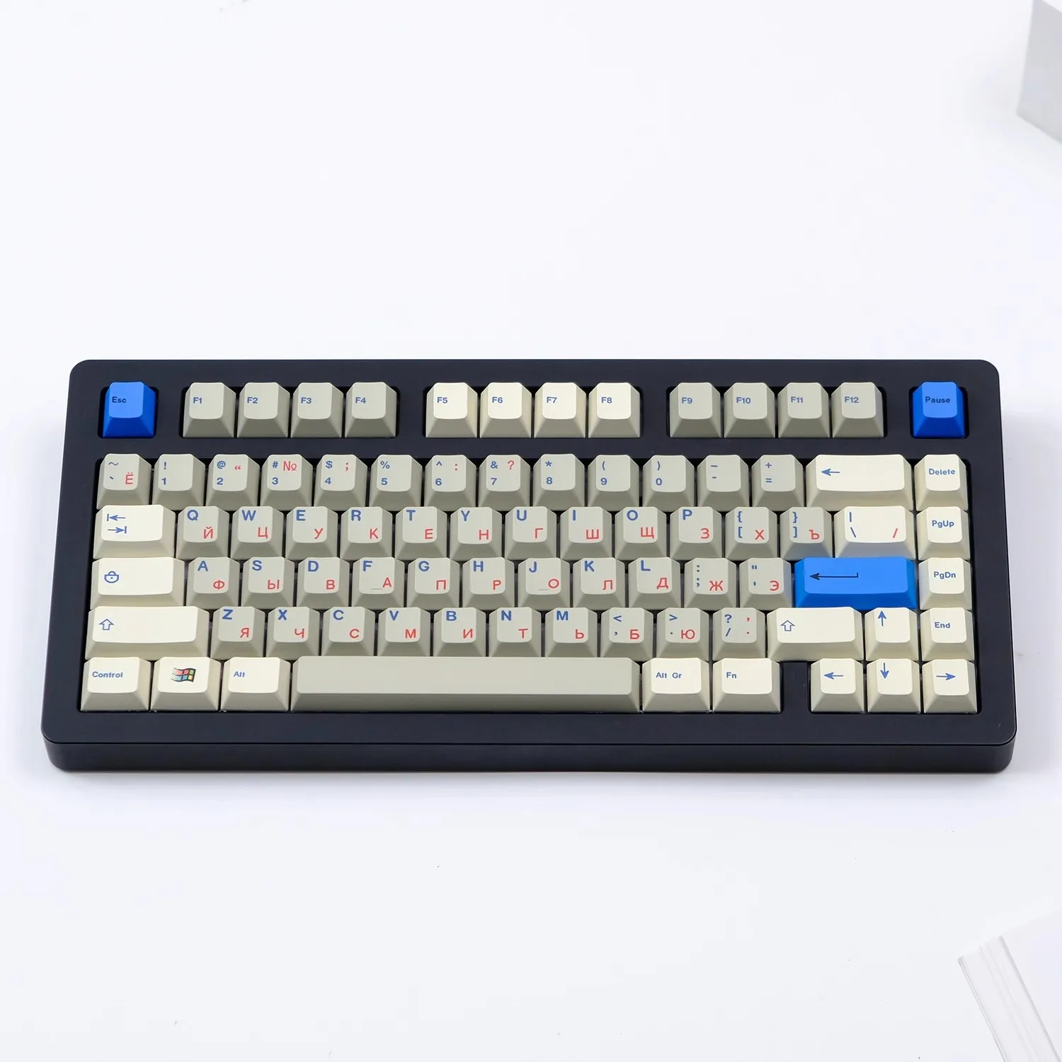 GMK 레트로 그레이 화이트 블루 레드 키릴 키캡, PBT 염료 승화 키캡, 체리 프로필, 방수 러시아 키캡, 1 세트