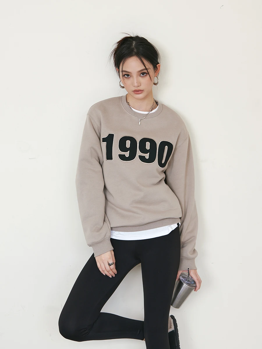 

Decemarch 990 Retro American Sle Hoodie Women's Loose Fit round Ne Two Color Oversized Sweatirt Casual Streetwear