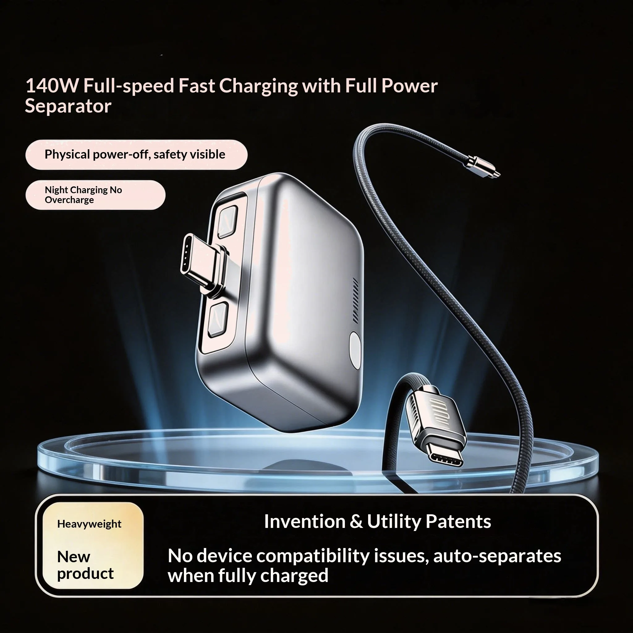 Type C 140W Physical Disconnect Battery Guard Smart Auto Stop Charging Protector for Laptops Phones