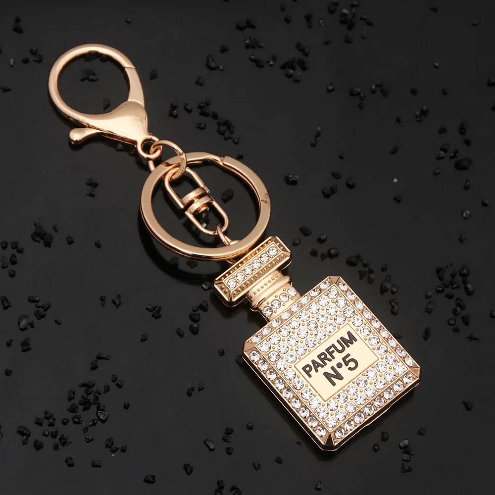 Fashion Rhinestone Perfume Bottle Enamel Keychain Glistening Pendant Senior Sense Backpack Keyring For Woman Jewelry Gifts