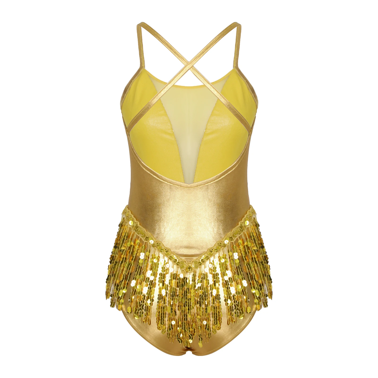 Women Fringed Latin Dance Leotards Samba Chacha Figure Skating Dancing Performance Costume Shiny Sequins Gymnastics Bodysuit