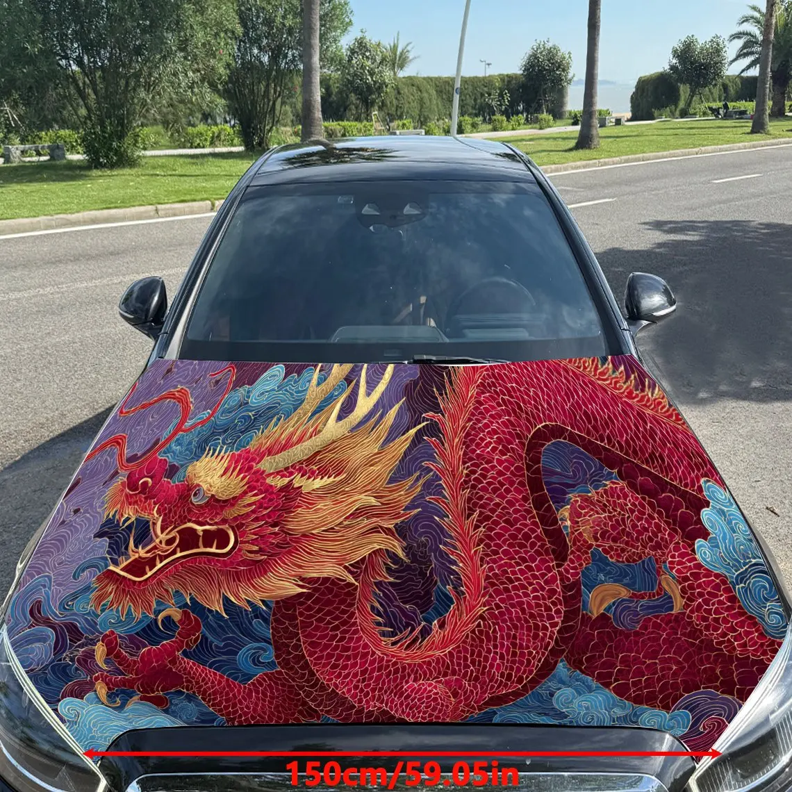 Stiker Pembungkus Kap Mobil PVC Naga Cina Artistik, Stiker Dekal Kap Mobil Tahan Air Perekat Sendiri, Stiker Pelindung Dekorasi Mobil